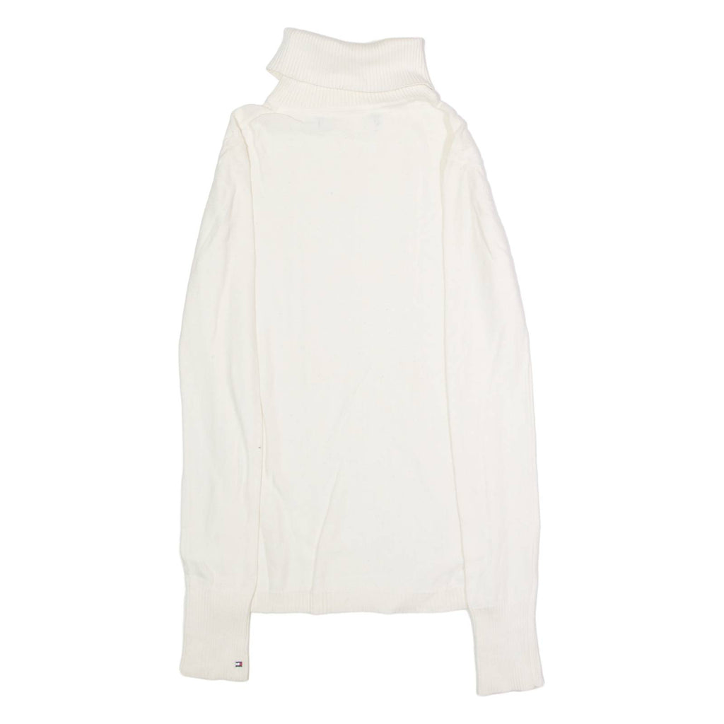 TOMMY HILFIGER Womens Jumper White Roll Neck Cable Knit XS