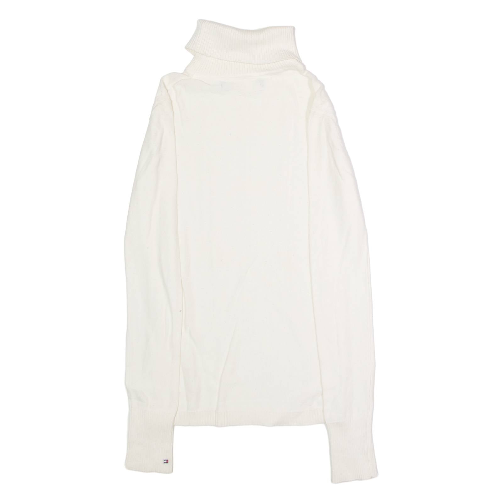 TOMMY HILFIGER Womens Jumper White Roll Neck Cable Knit XS