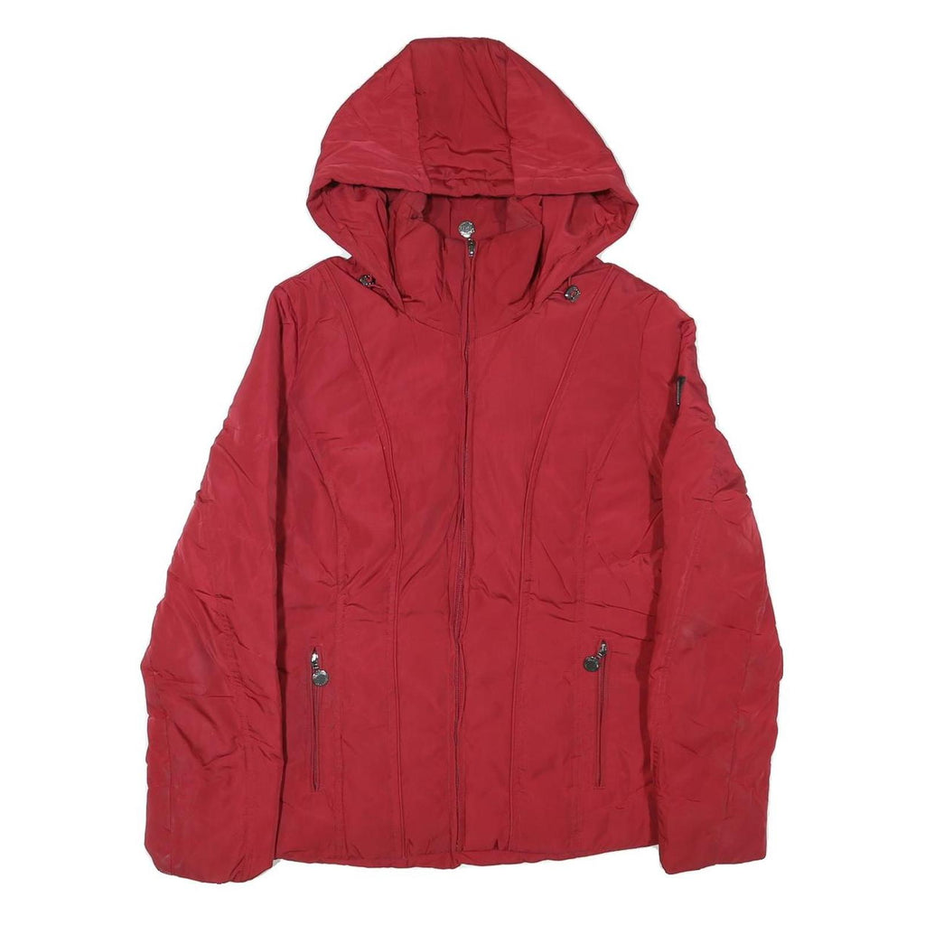 CALVIN KLEIN Womens Red Jacket S Polyester Blend Zip Hooded Plain Casual