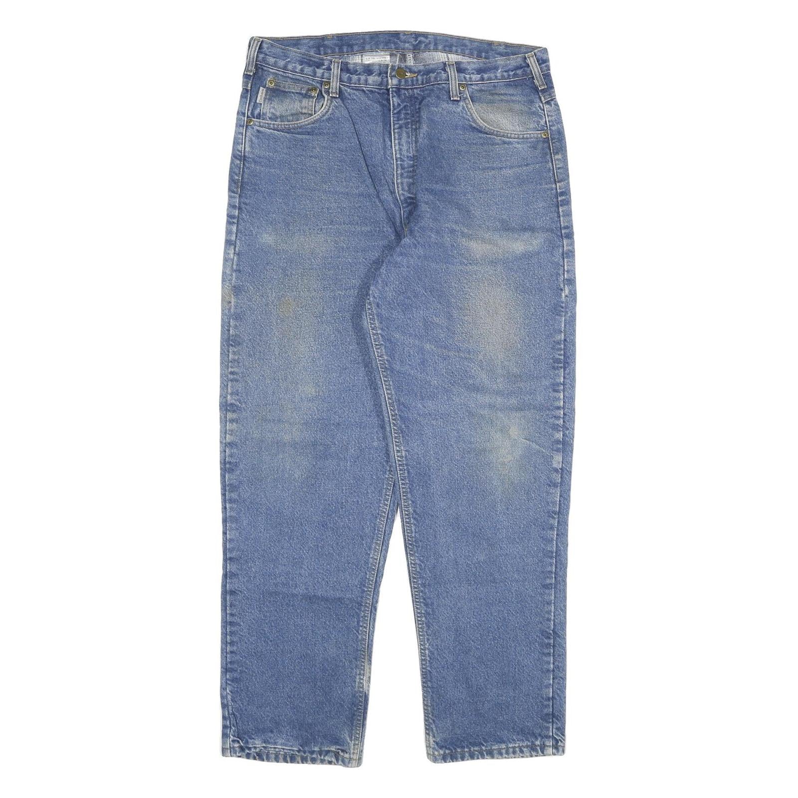 CARHARTT Mens Blue Regular Fit Straight Leg Denim Rinse W36 L31 Zip Jeans