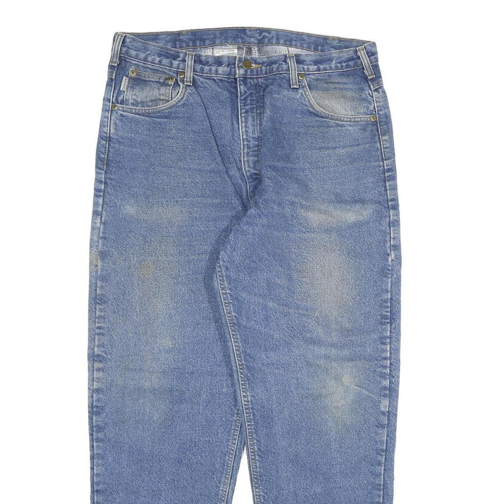 CARHARTT Mens Blue Regular Fit Straight Leg Denim Rinse W36 L31 Zip Jeans