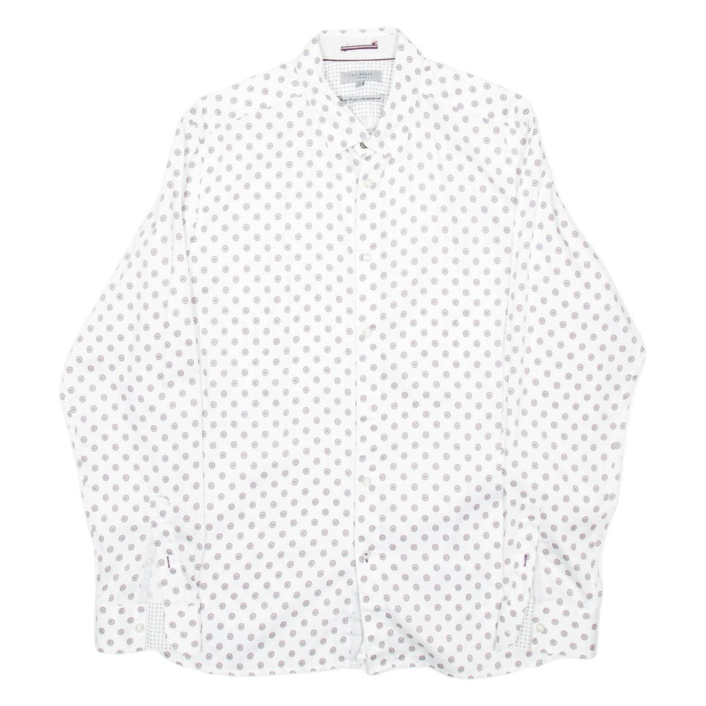TED BAKER Mens Shirt White Spotted Long Sleeve L