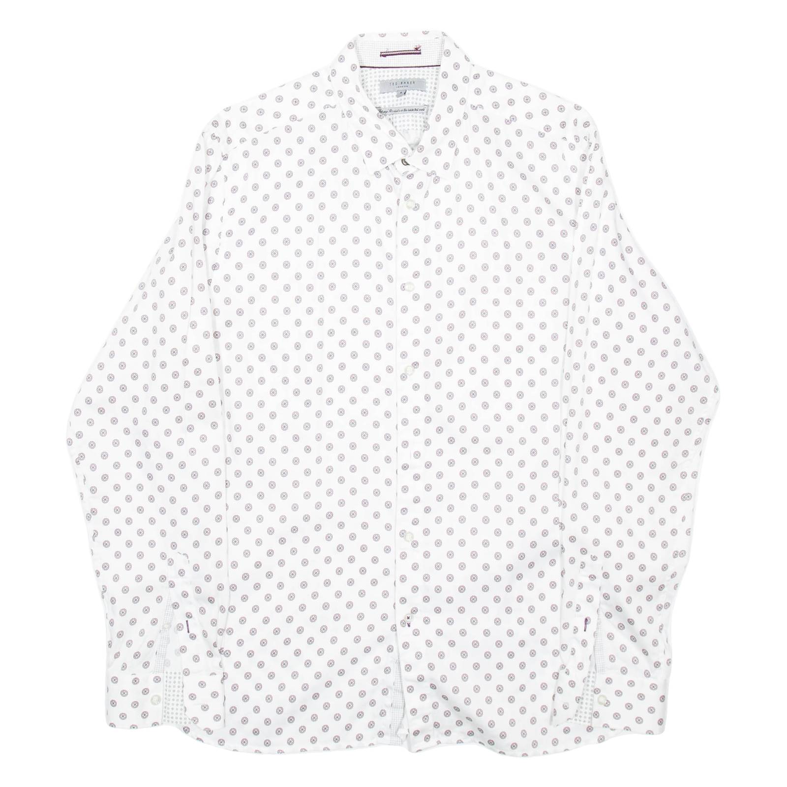TED BAKER Mens Shirt White Spotted Long Sleeve L