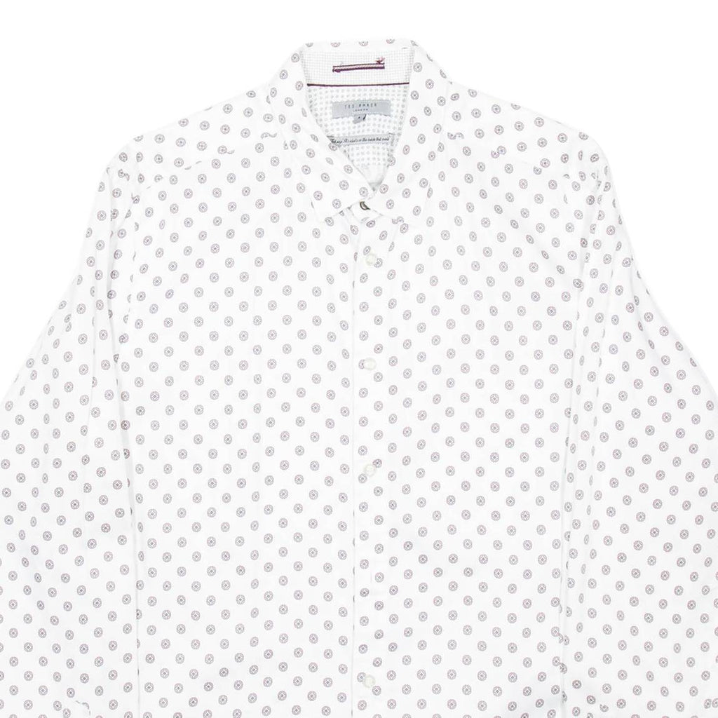 TED BAKER Mens Shirt White Spotted Long Sleeve L