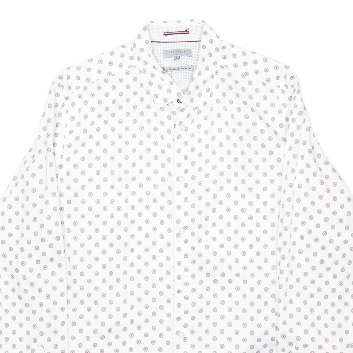 TED BAKER Mens Shirt White Spotted Long Sleeve L
