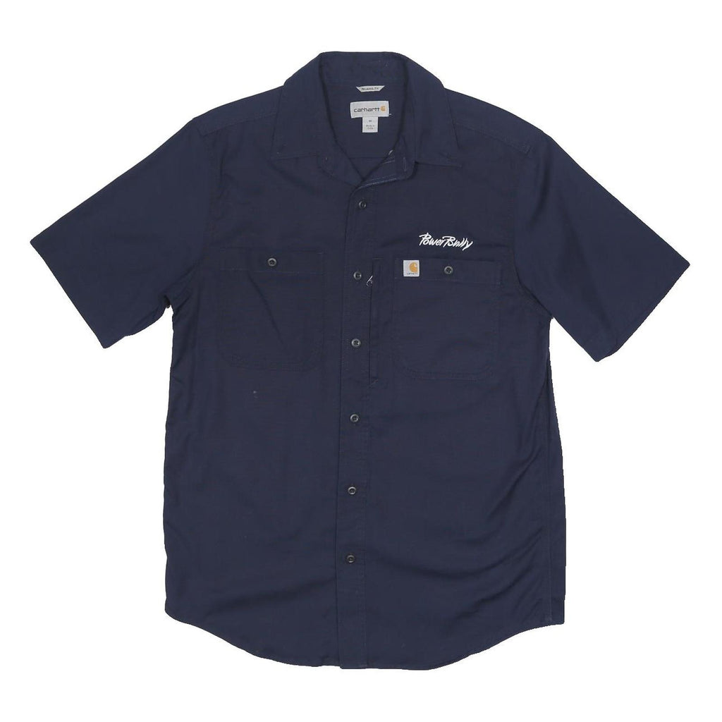 CARHARTT Mens Navy Blue Cotton Blend Shirt M Casual Workwear Button Pocket