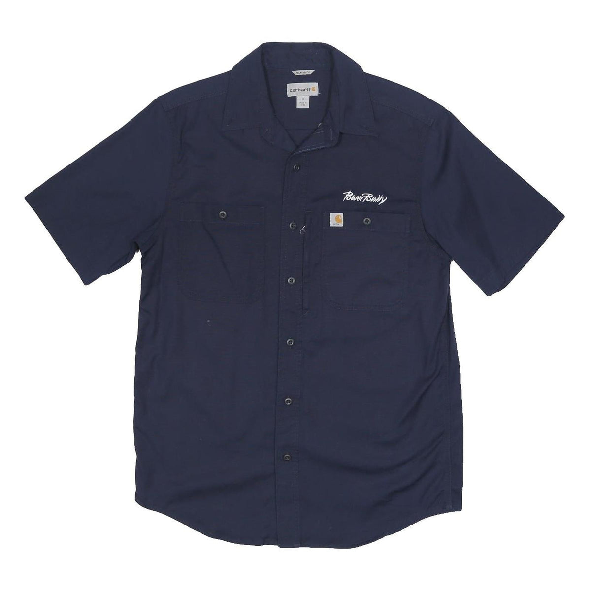 CARHARTT Mens Navy Blue Cotton Blend Shirt M Casual Workwear Button Pocket
