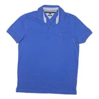 TOMMY HILFIGER Mens Blue Short Sleeve Plain Polo Shirt L Cotton Blend Casual