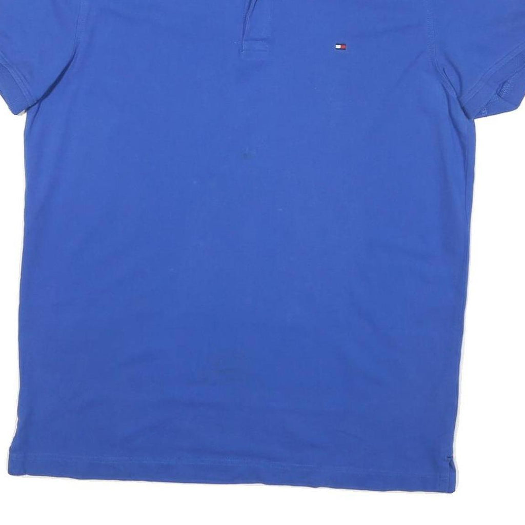 TOMMY HILFIGER Mens Blue Short Sleeve Plain Polo Shirt L Cotton Blend Casual