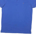TOMMY HILFIGER Mens Blue Short Sleeve Plain Polo Shirt L Cotton Blend Casual