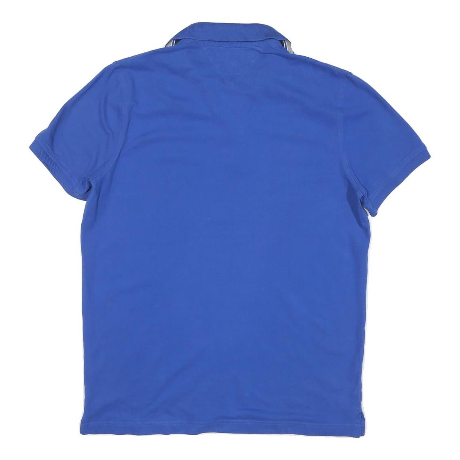 TOMMY HILFIGER Mens Blue Short Sleeve Plain Polo Shirt L Cotton Blend Casual
