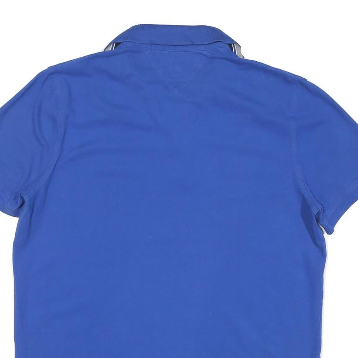 TOMMY HILFIGER Mens Blue Short Sleeve Plain Polo Shirt L Cotton Blend Casual