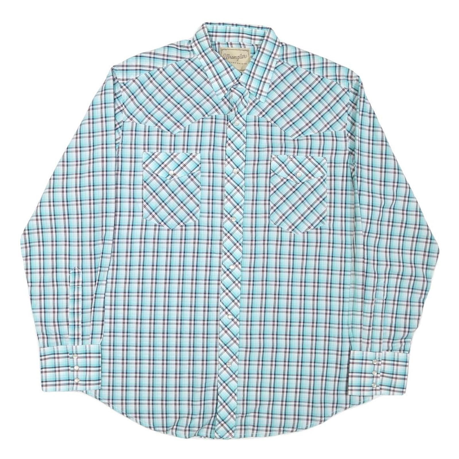 WRANGLER Mens Blue & White Check Western Shirt L Long Sleeve Cotton Blend