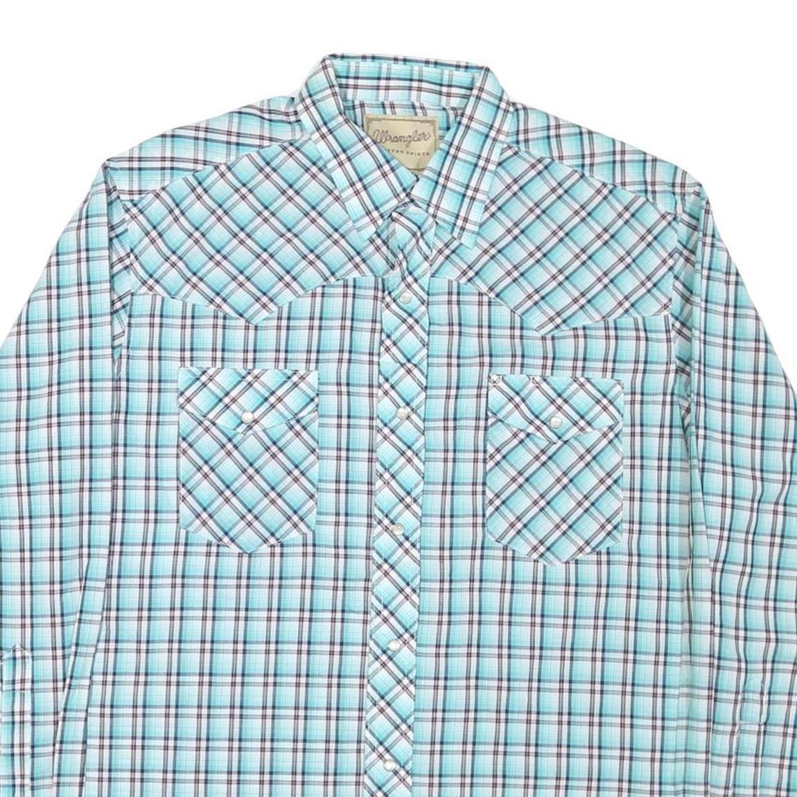 WRANGLER Mens Blue & White Check Western Shirt L Long Sleeve Cotton Blend