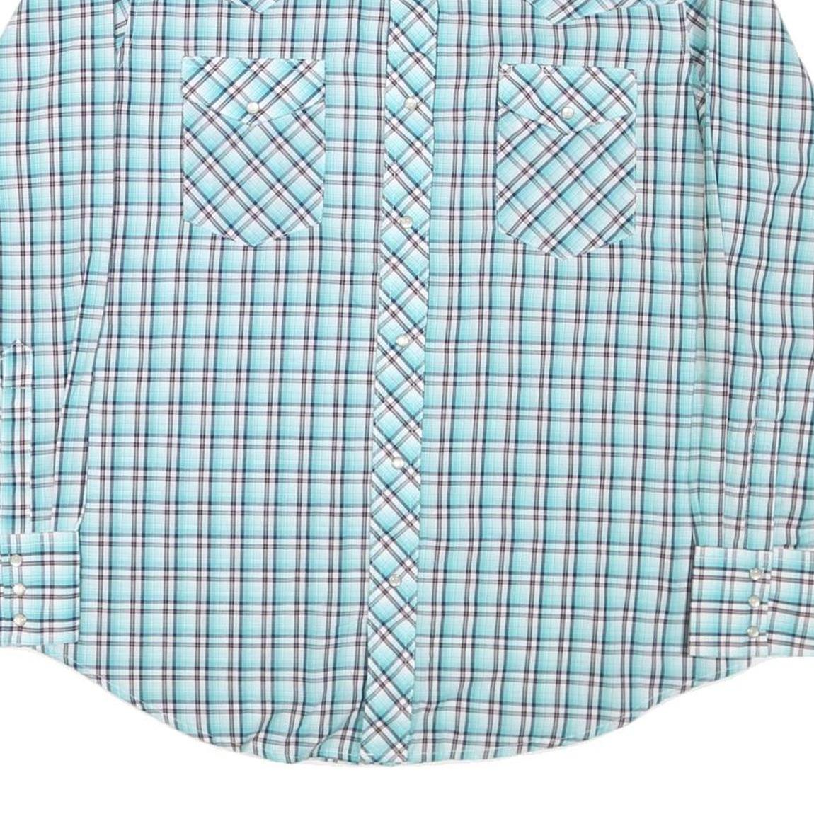 WRANGLER Mens Blue & White Check Western Shirt L Long Sleeve Cotton Blend