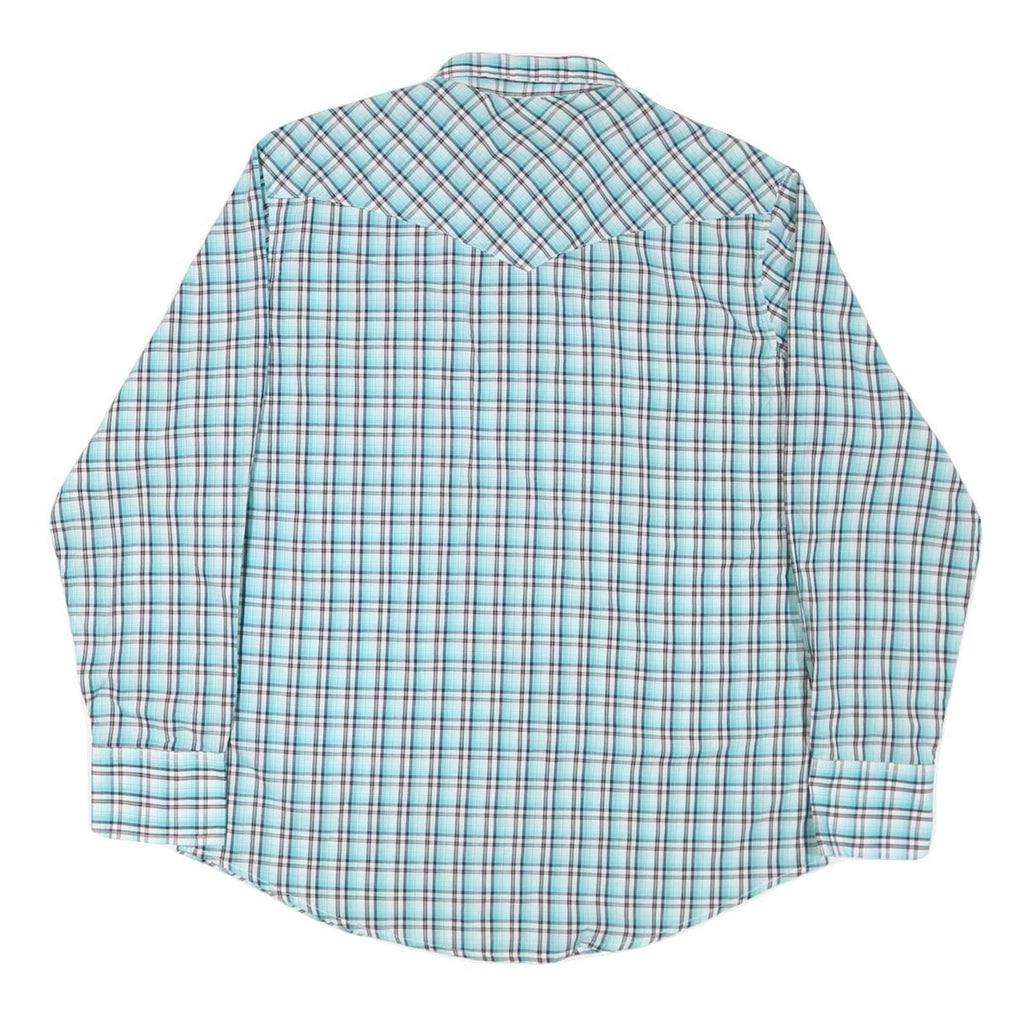 WRANGLER Mens Blue & White Check Western Shirt L Long Sleeve Cotton Blend