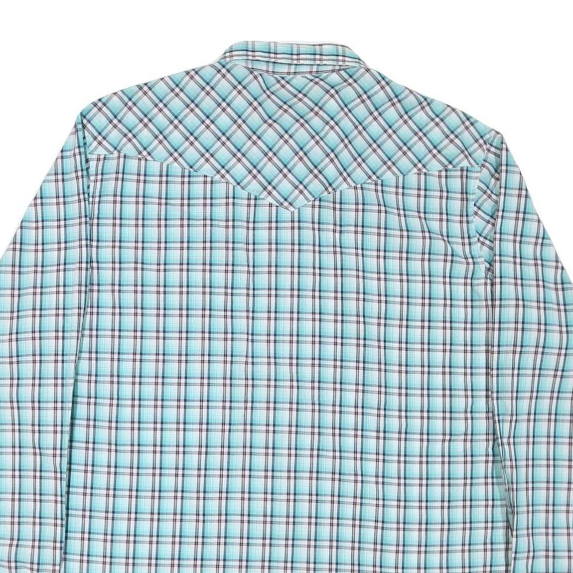 WRANGLER Mens Blue & White Check Western Shirt L Long Sleeve Cotton Blend