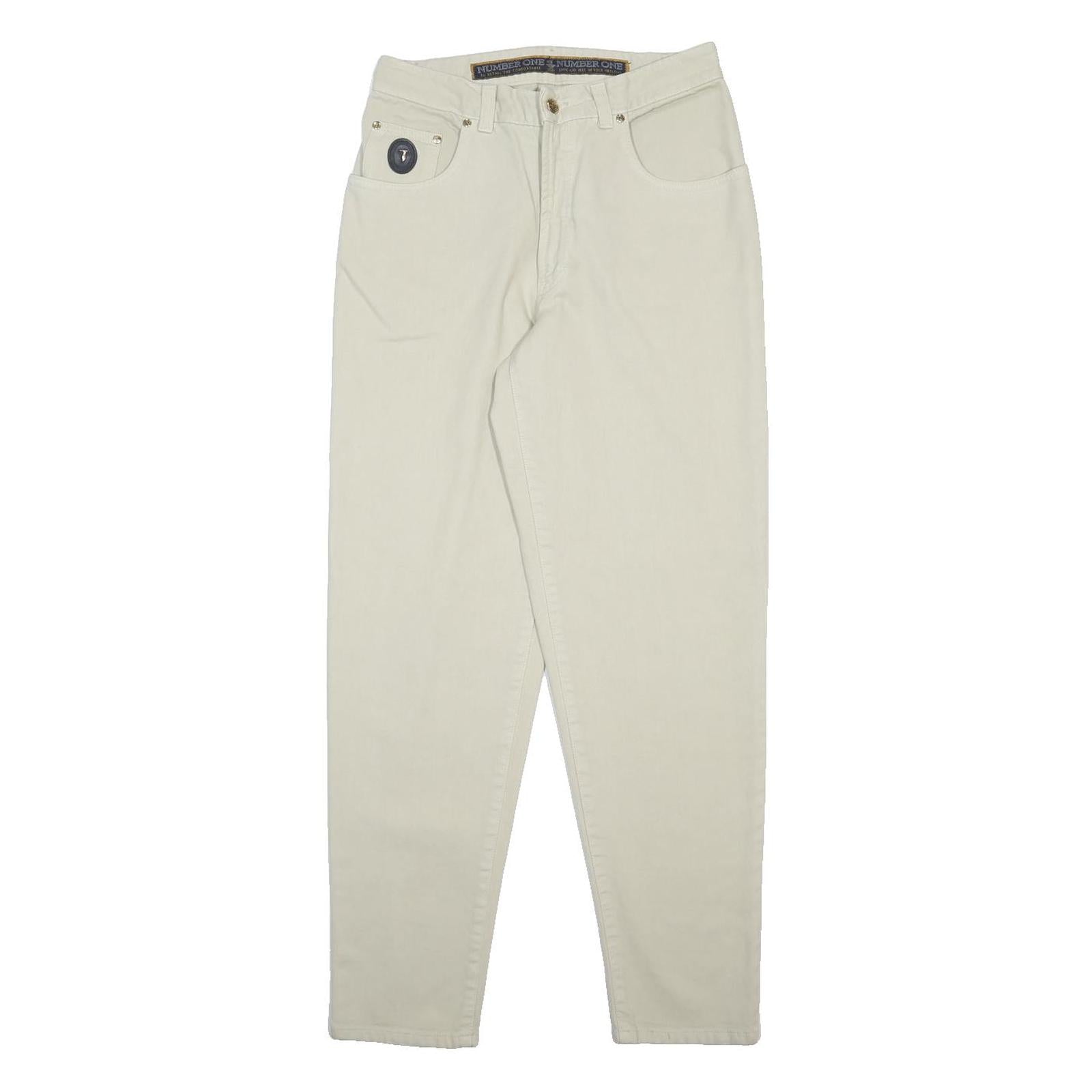 TRUSSARDI Mens Slim Jeans Cream W29 L31 Cotton Zip Pockets Stylish
