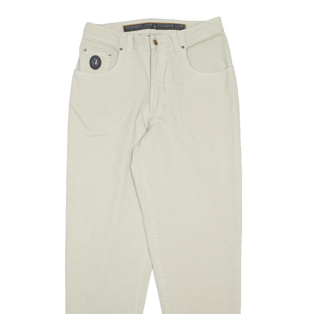 TRUSSARDI Mens Slim Jeans Cream W29 L31 Cotton Zip Pockets Stylish