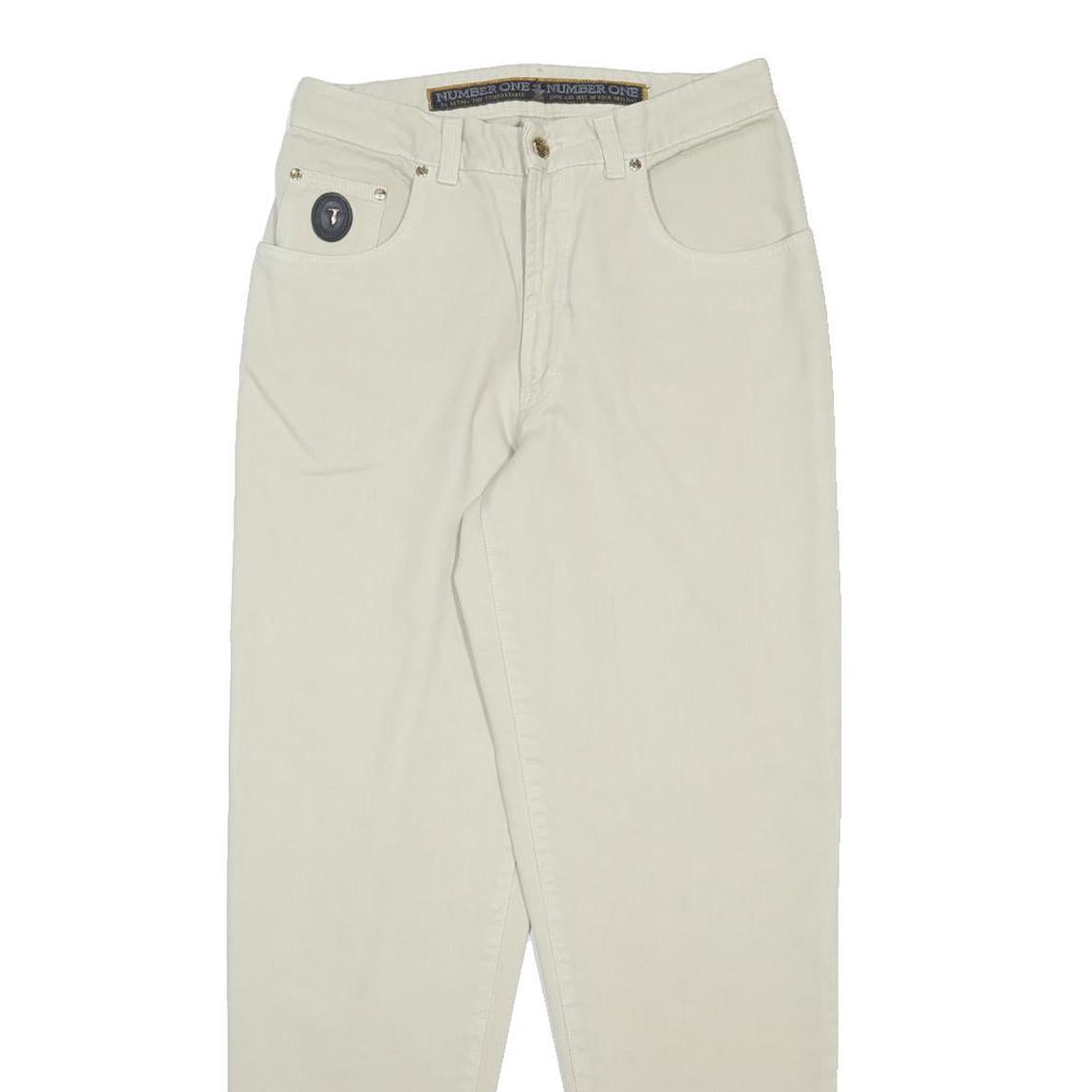 TRUSSARDI Mens Slim Jeans Cream W29 L31 Cotton Zip Pockets Stylish