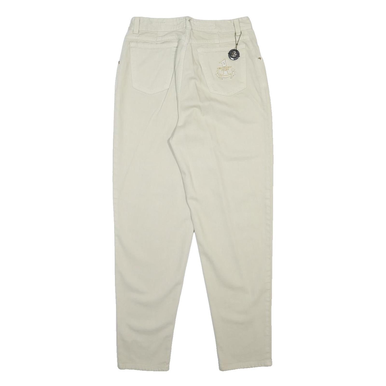 TRUSSARDI Mens Slim Jeans Cream W29 L31 Cotton Zip Pockets Stylish