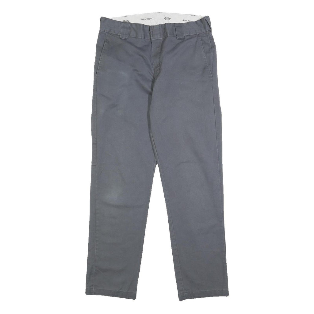 DICKIES Mens Cotton Blend Slim Grey Trousers W30 L29 Workwear Casual Zip