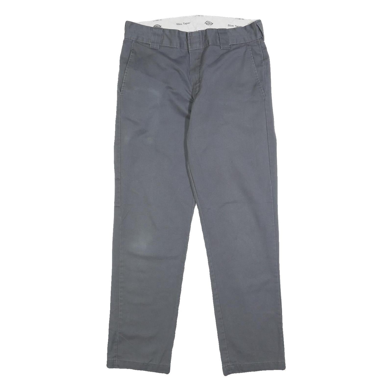 DICKIES Mens Cotton Blend Slim Grey Trousers W30 L29 Workwear Casual Zip