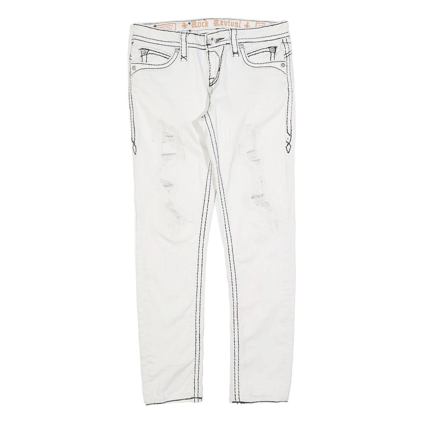 ROCK REVIVAL Womens Jeans White Slim Skinny Denim W30 L30 Embroidered Back