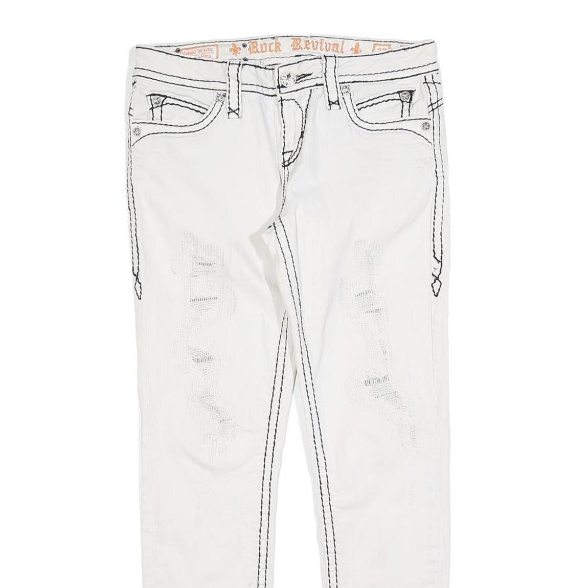 ROCK REVIVAL Womens Jeans White Slim Skinny Denim W30 L30 Embroidered Back