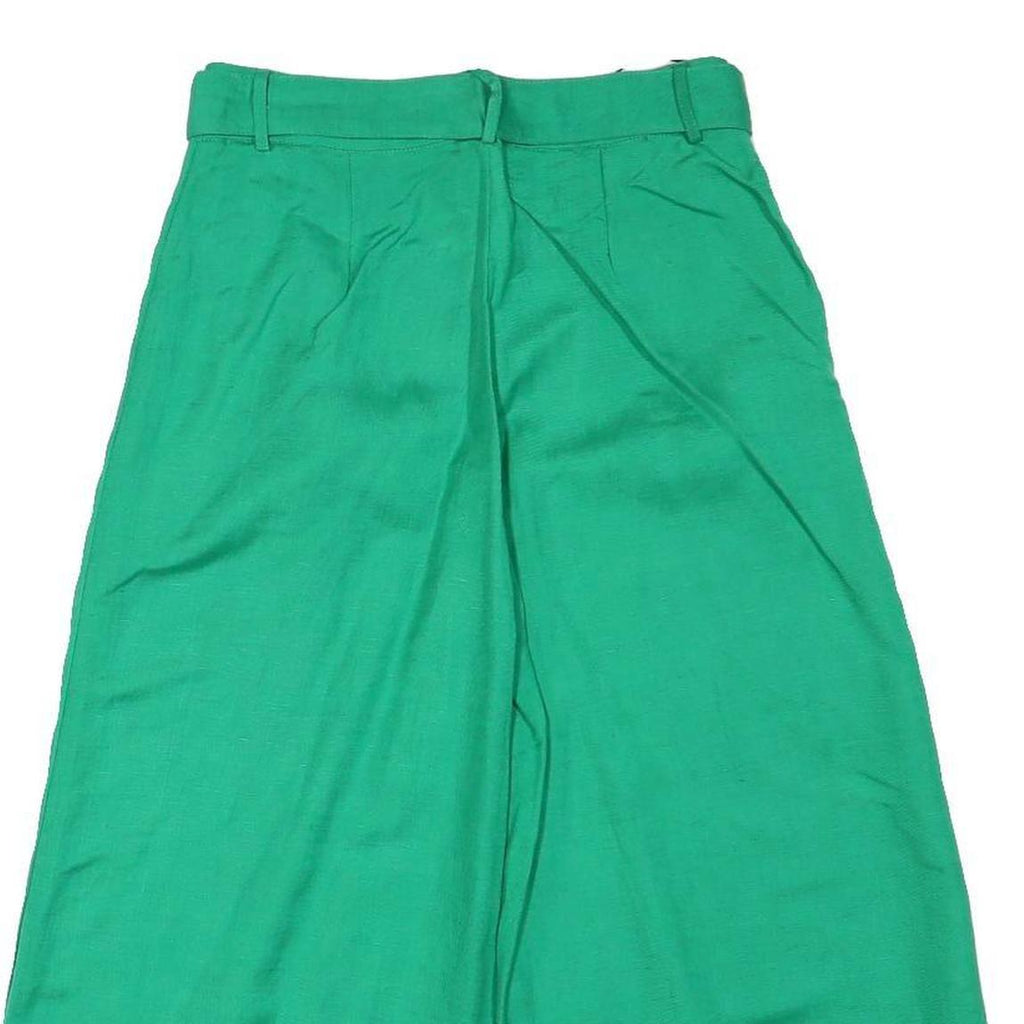 ELA Womens Linen Blend Green Relaxed Wide-Leg Trousers W26 L19 Summer Comfort
