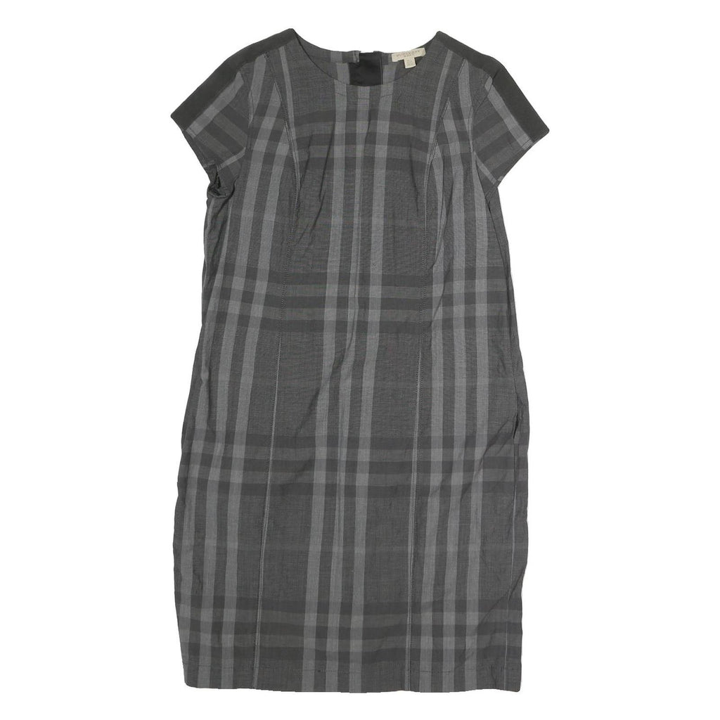 BURBERRY BRIT Womens Grey Check Day Dress Polyester Short Sleeve UK 12