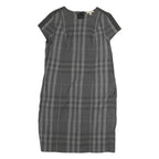 BURBERRY BRIT Womens Grey Check Day Dress Polyester Short Sleeve UK 12