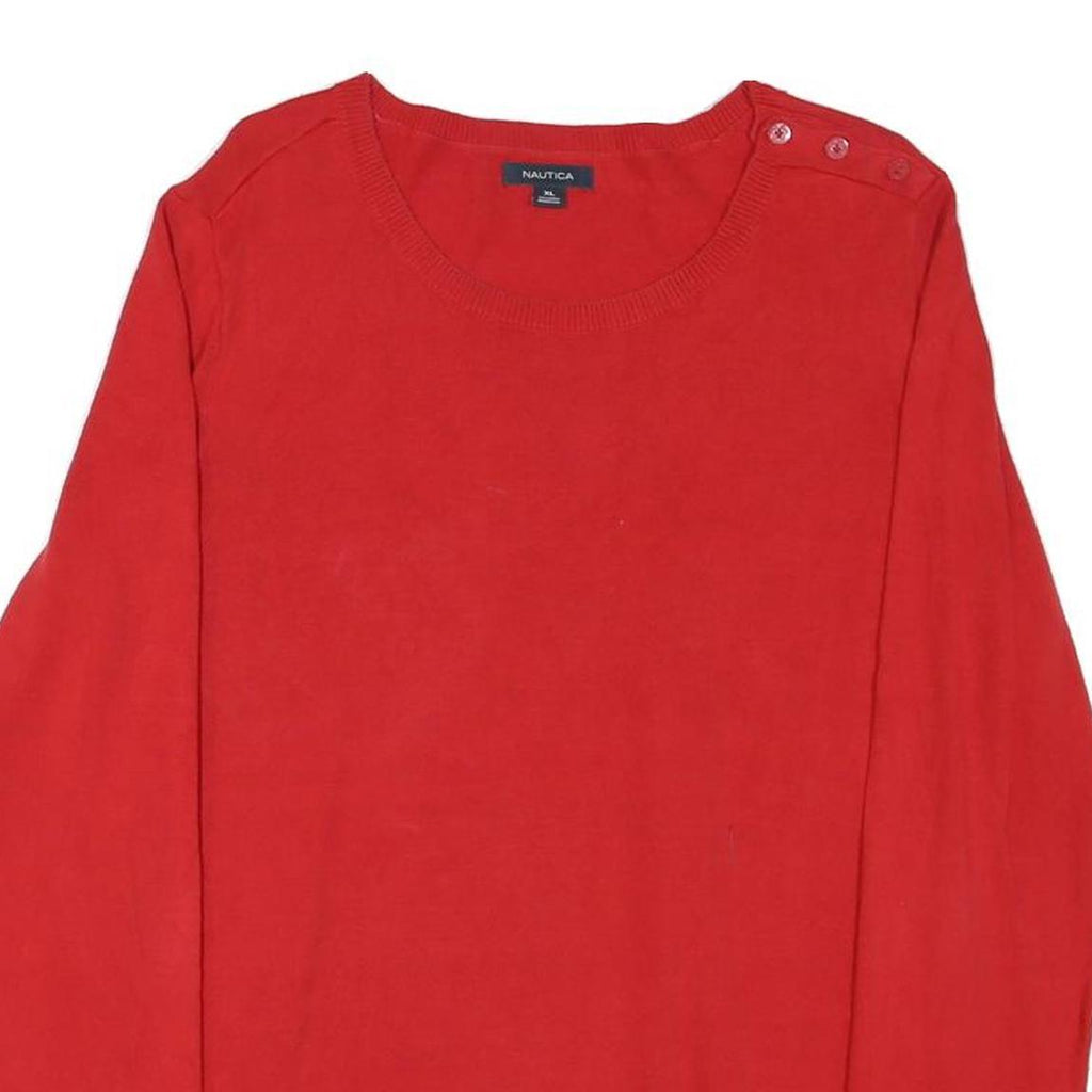 NAUTICA Womens Red & Navy Plain Pullover Cotton Blend Jumper XL Button Detail