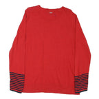 NAUTICA Womens Red & Navy Plain Pullover Cotton Blend Jumper XL Button Detail