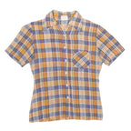 Womens Beige & Blue Check Shirt S Summer Casual Short Sleeve Cotton Blend