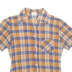 Womens Beige & Blue Check Shirt S Summer Casual Short Sleeve Cotton Blend