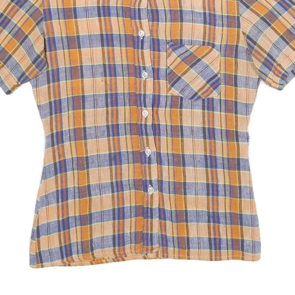 Womens Beige & Blue Check Shirt S Summer Casual Short Sleeve Cotton Blend