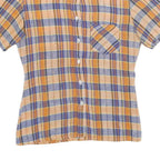 Womens Beige & Blue Check Shirt S Summer Casual Short Sleeve Cotton Blend