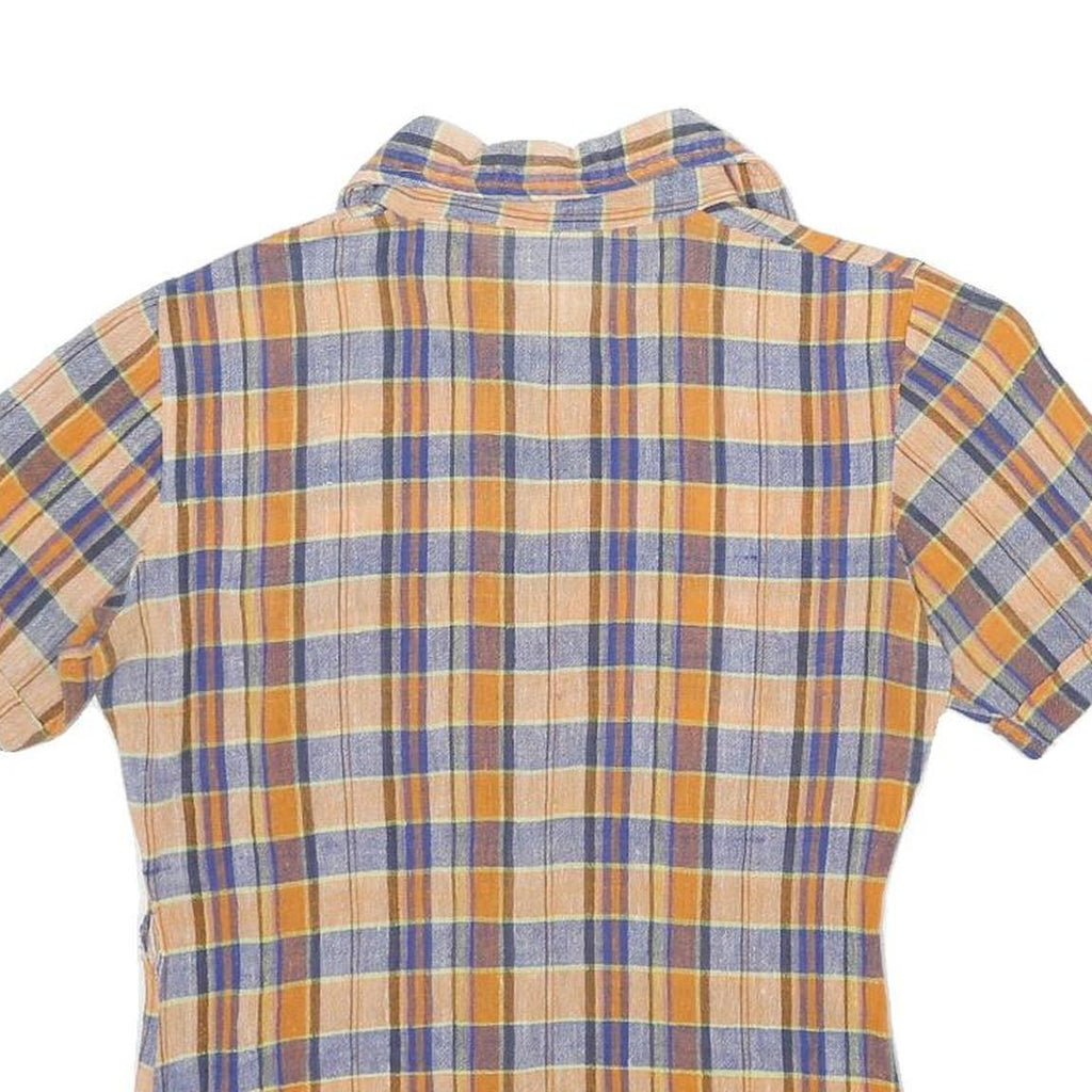Womens Beige & Blue Check Shirt S Summer Casual Short Sleeve Cotton Blend