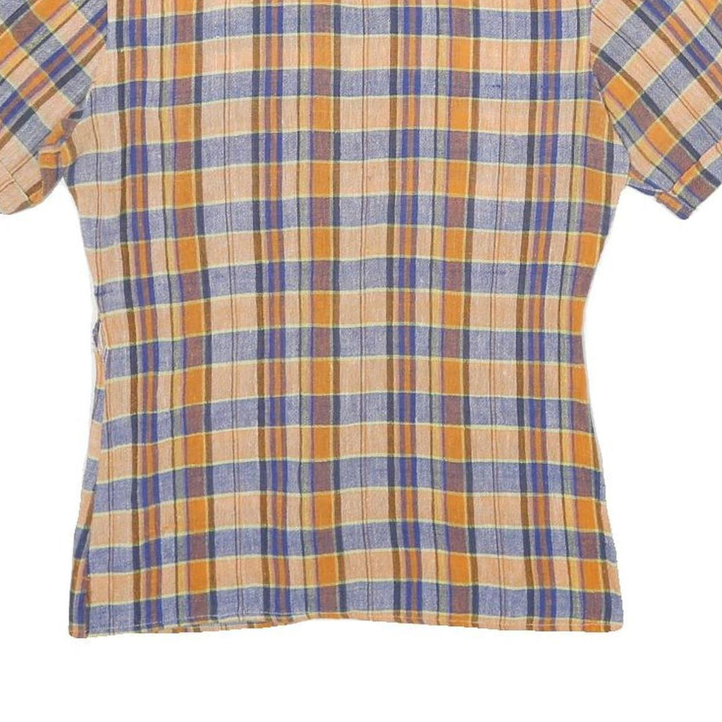 Womens Beige & Blue Check Shirt S Summer Casual Short Sleeve Cotton Blend