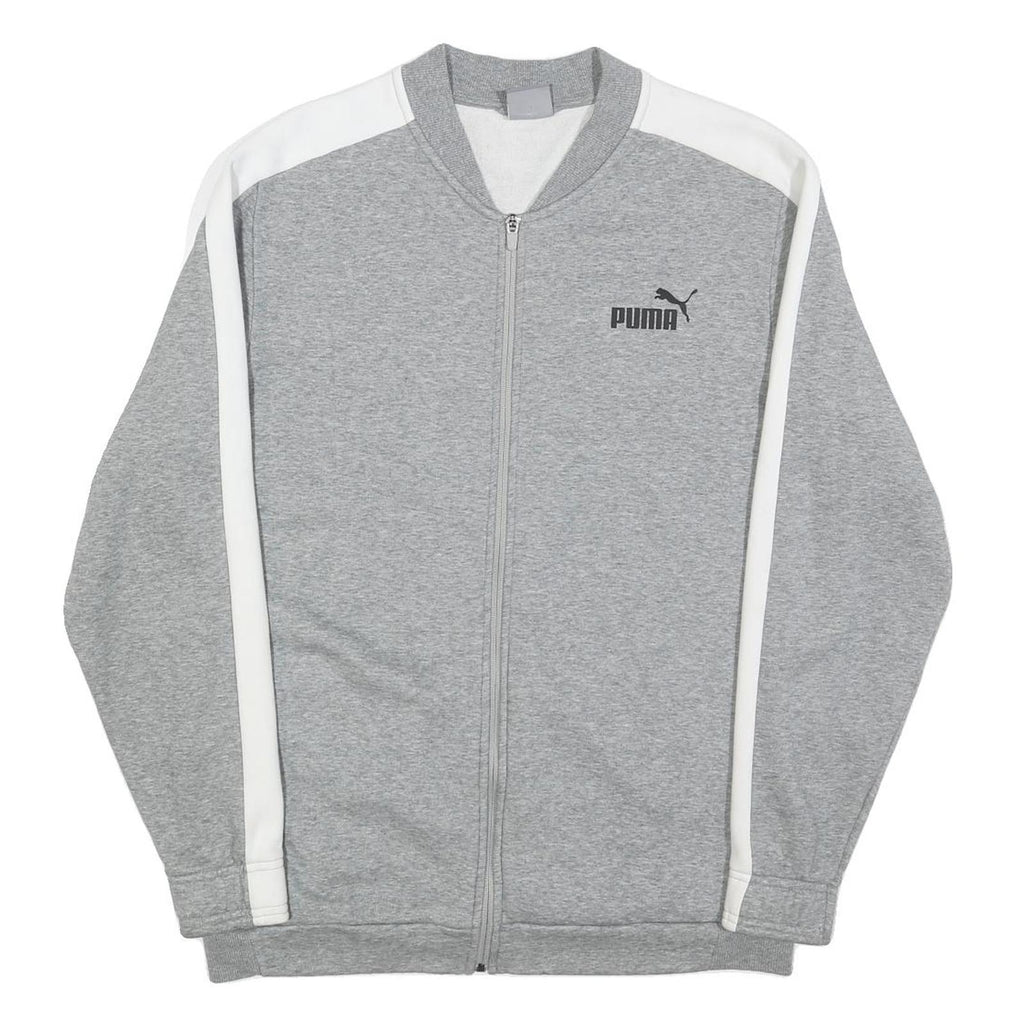 PUMA Mens Grey & White Zip Jacket L Cotton Blend Plain Sportswear Casual