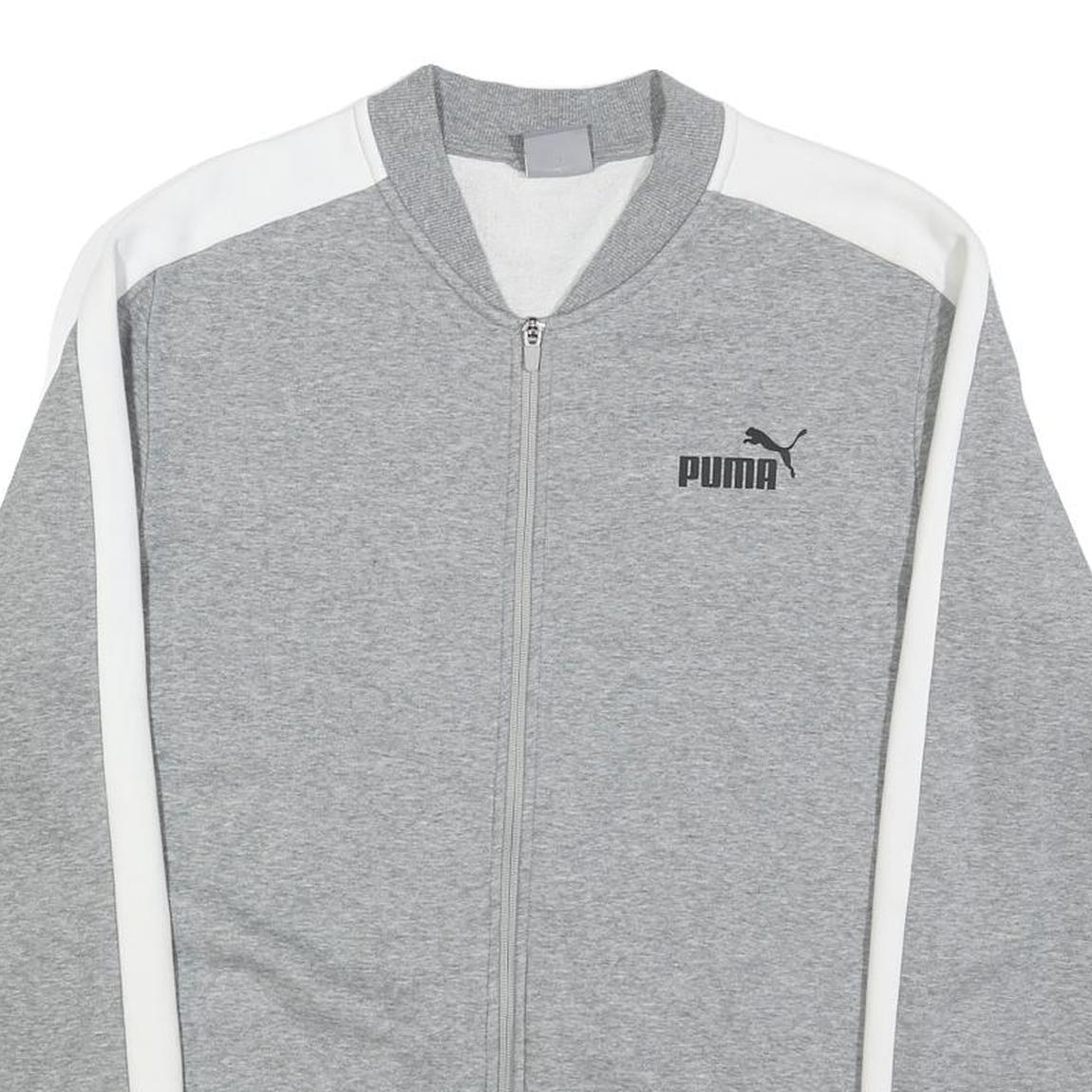 PUMA Mens Grey & White Zip Jacket L Cotton Blend Plain Sportswear Casual