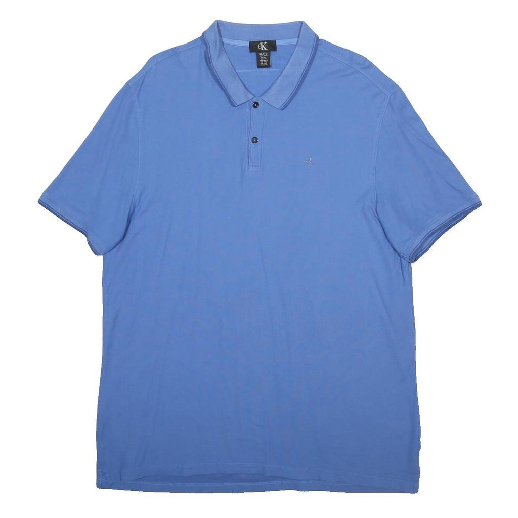 CALVIN KLEIN Mens Blue XL Polo Shirt Cotton Short Sleeve Plain Casual Basics