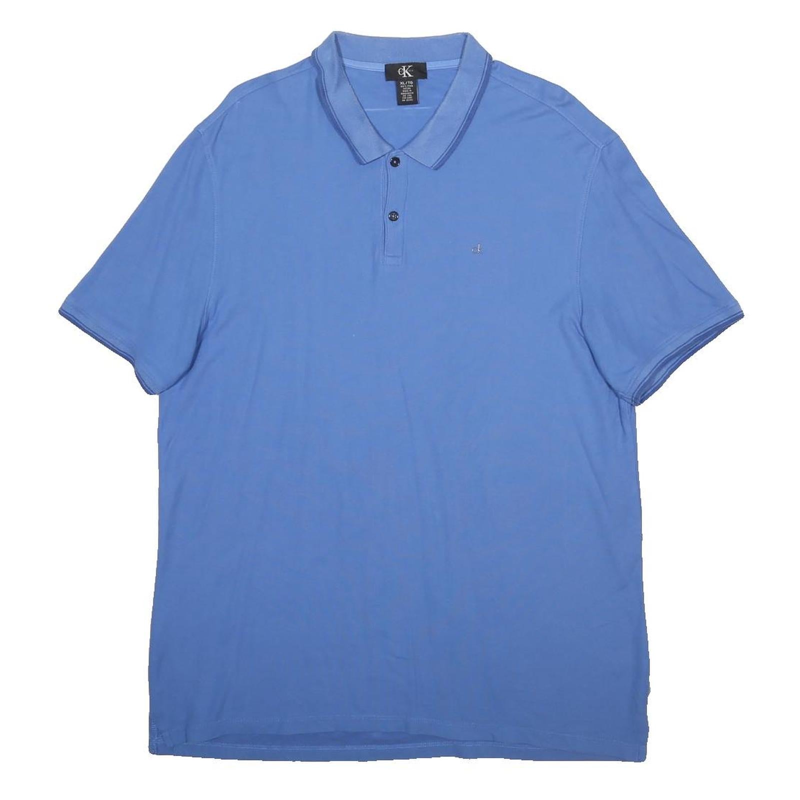 CALVIN KLEIN Mens Blue XL Polo Shirt Cotton Short Sleeve Plain Casual Basics