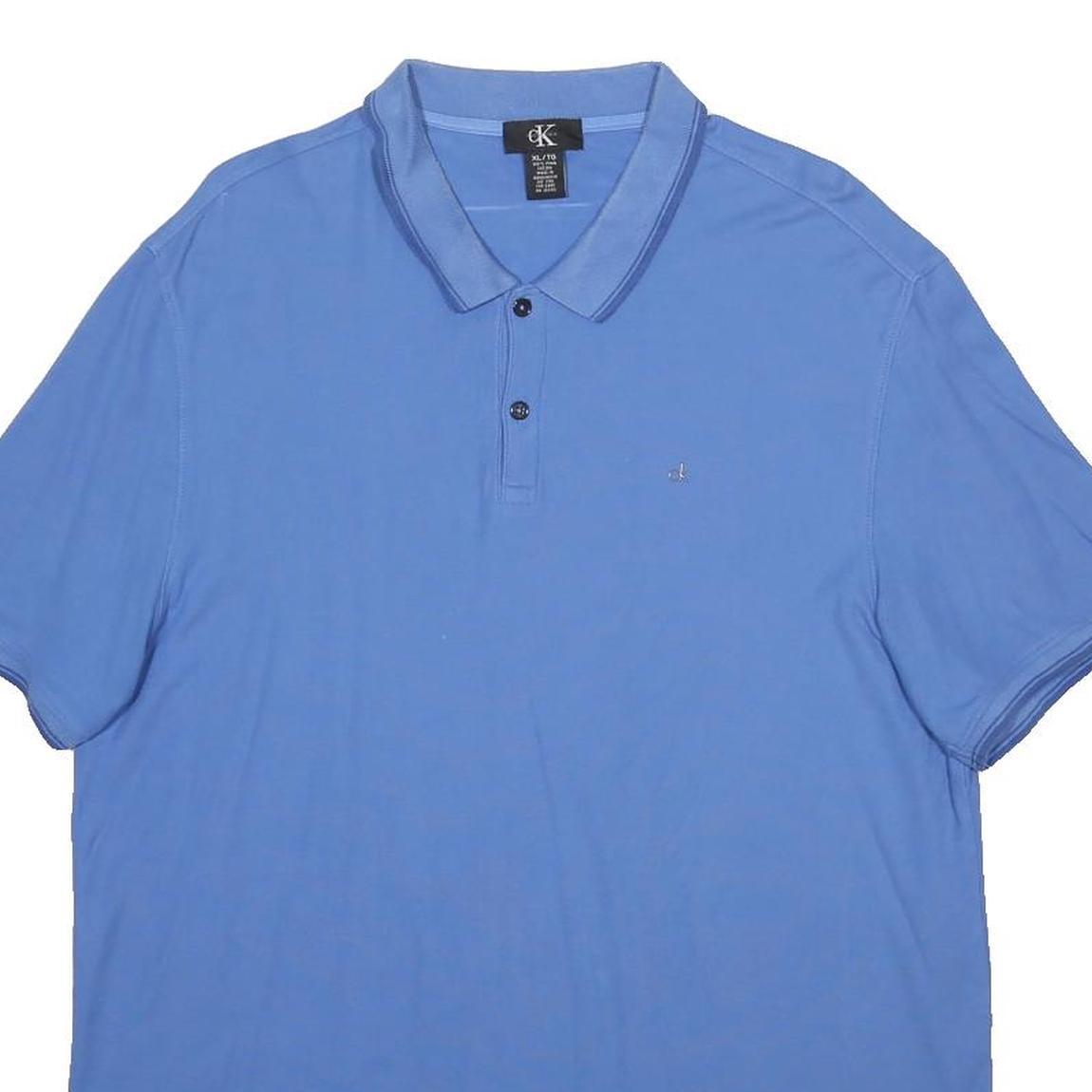 CALVIN KLEIN Mens Blue XL Polo Shirt Cotton Short Sleeve Plain Casual Basics