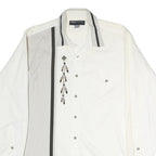 MWGAPPARREL Mens White Cotton Shirt L Embroidered Western Style Button