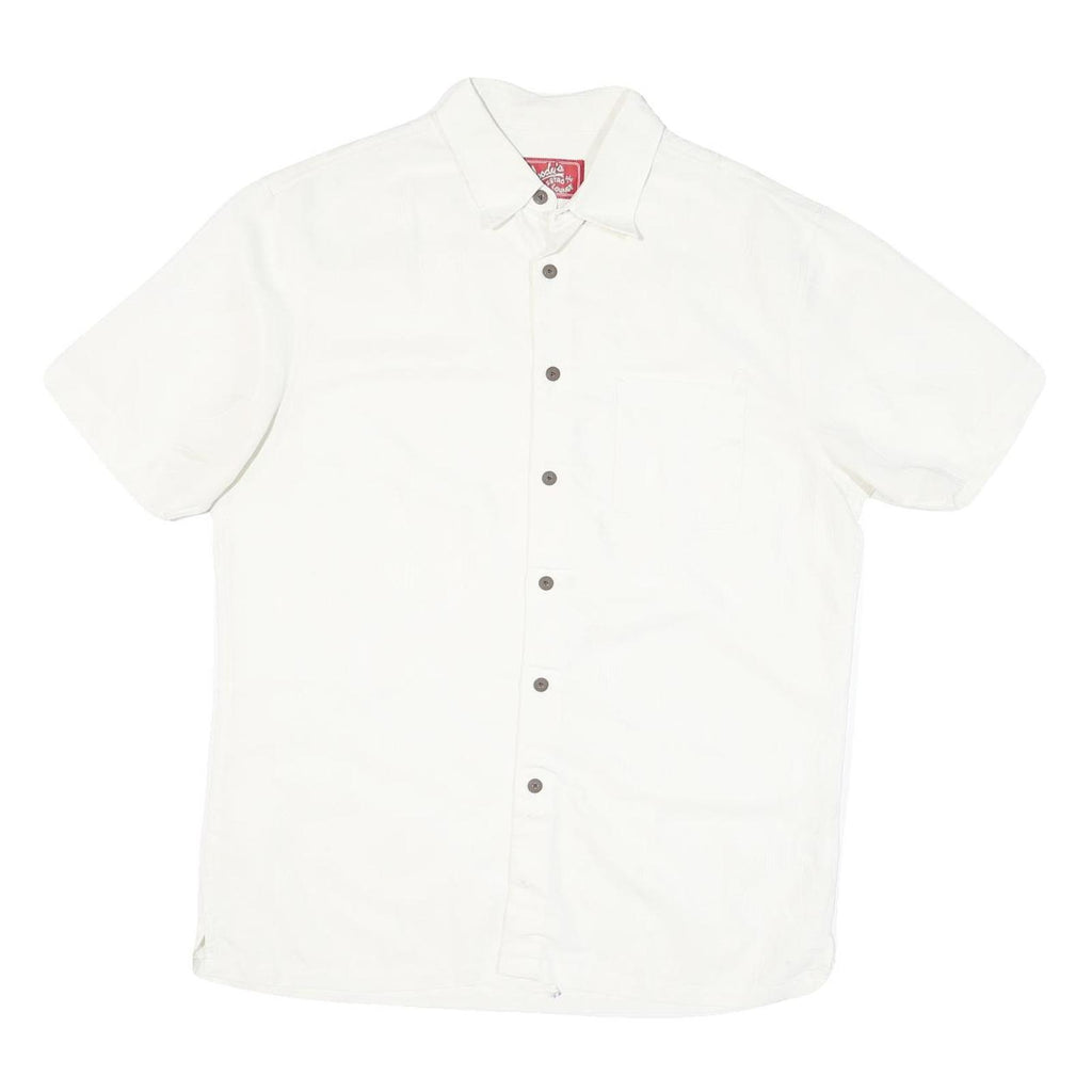 WOODY'S Mens White Shirt L Cotton Blend Casual Short Sleeve Button