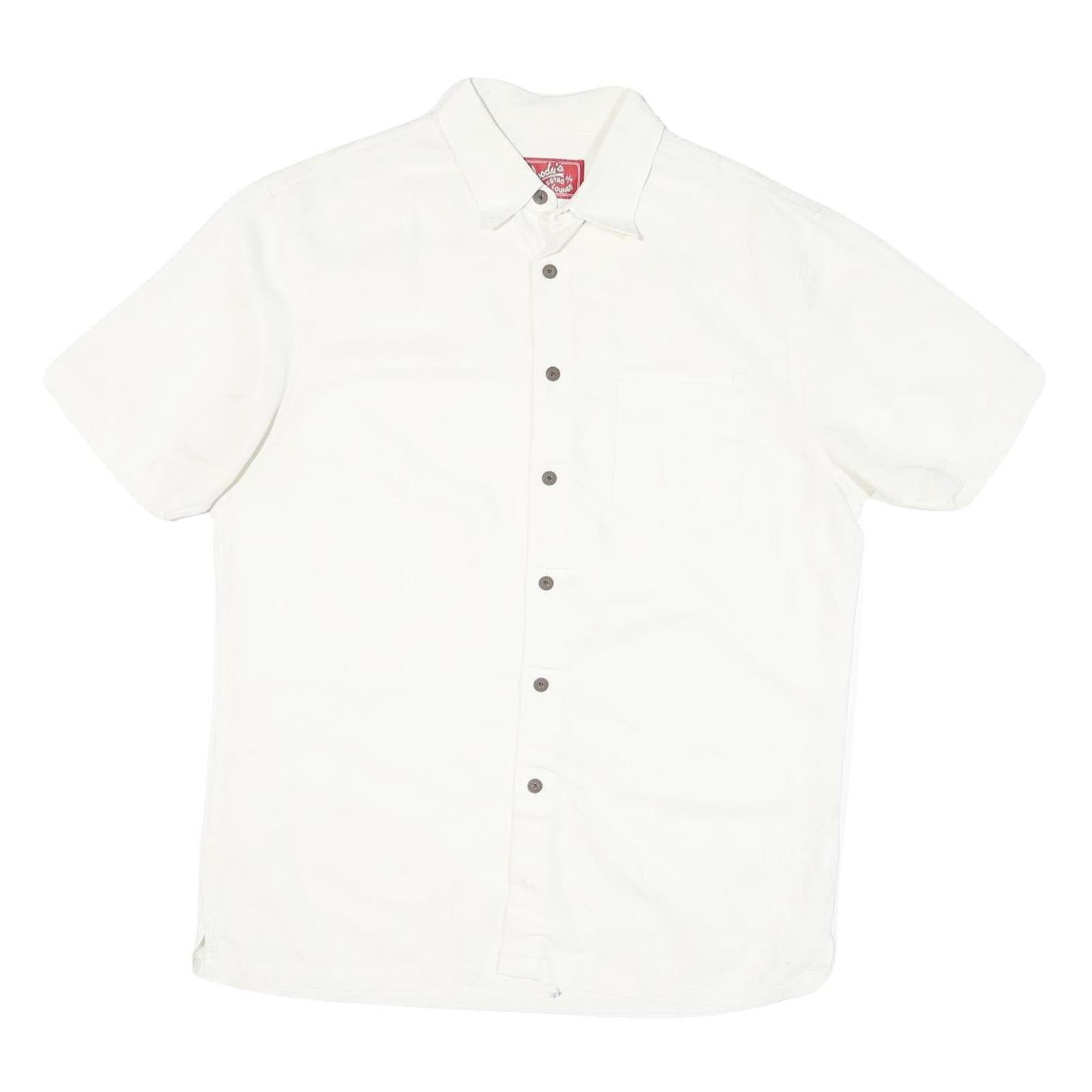 WOODY'S Mens White Shirt L Cotton Blend Casual Short Sleeve Button