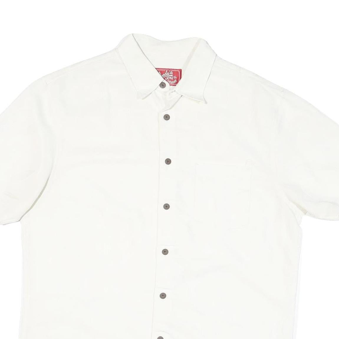 WOODY'S Mens White Shirt L Cotton Blend Casual Short Sleeve Button