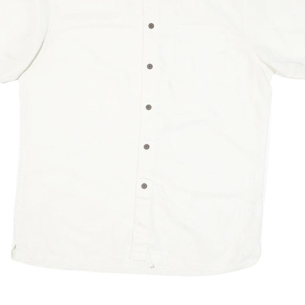 WOODY'S Mens White Shirt L Cotton Blend Casual Short Sleeve Button